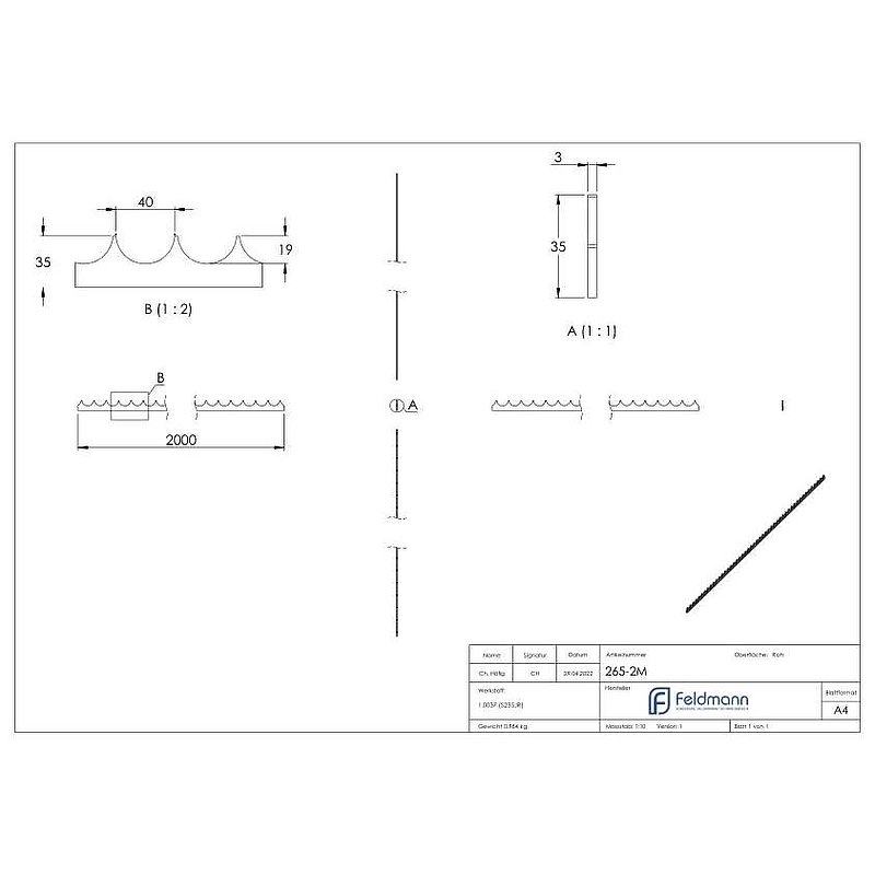 Mauriks serrated strip, 35x3mm, L: 2000mm