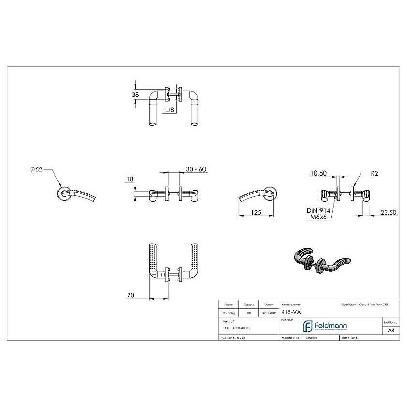Pair of lever handles, rotatable, AISI304