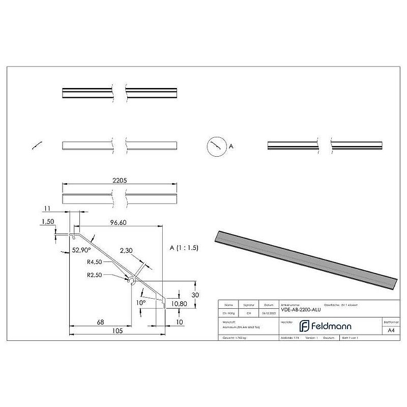 Design-Abdeckung für eleganza canopy, L: 2205mm, Aluminium E4/EV1