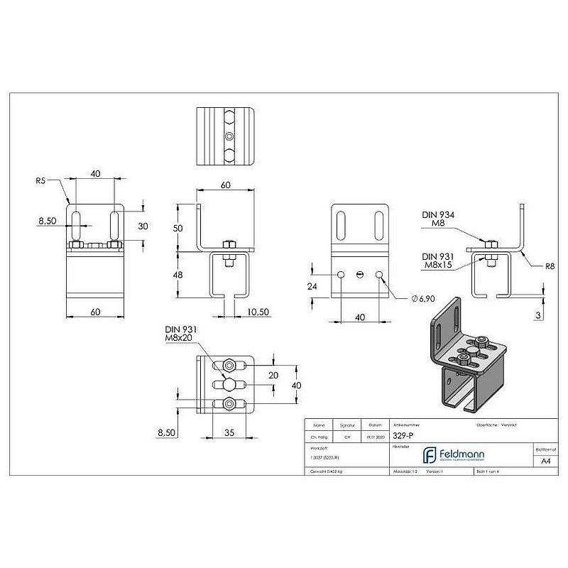 Support mural pour rail de guidage de portes suspendues