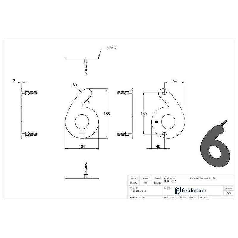 Numéro de maison 6 - "petit", V2A