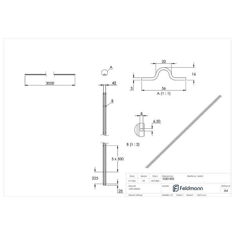 Running track 20mm, L: 3000mm for screwing on