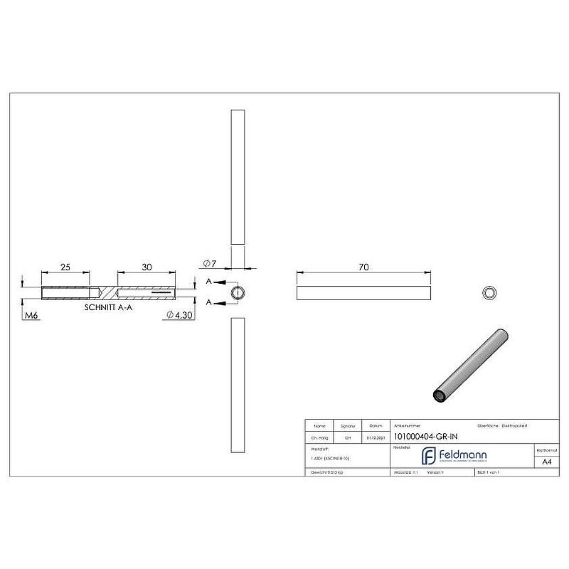 Embout taraudé à sertir pour câble 4mm, V2A