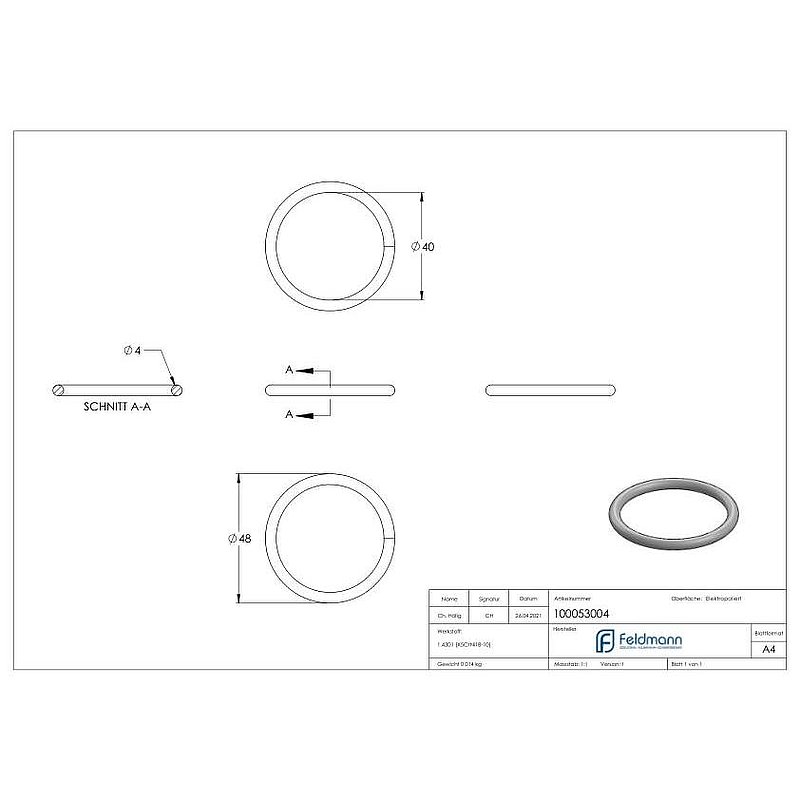 Ring, outer diameter: 48mm, AISI304