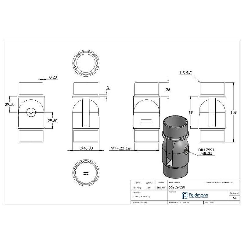 Gelenkstück, für Rohr 48,3x2,0mm, V2A