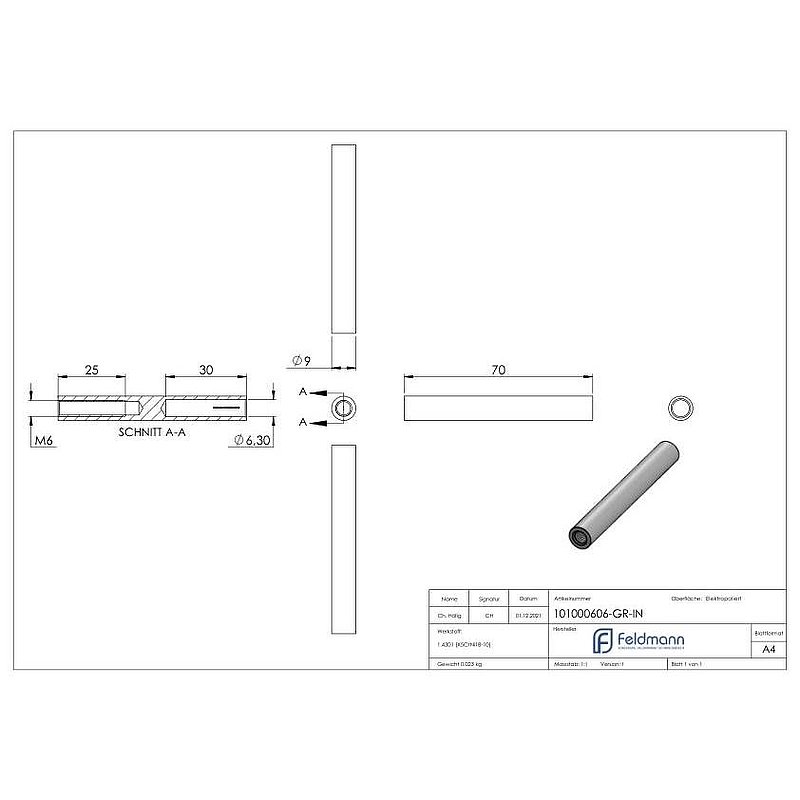 Threaded terminal for rope 6mm, AISI304