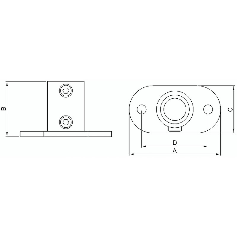 Support mural avec 2 trous de fixation, pour tube Ø 48,3mm