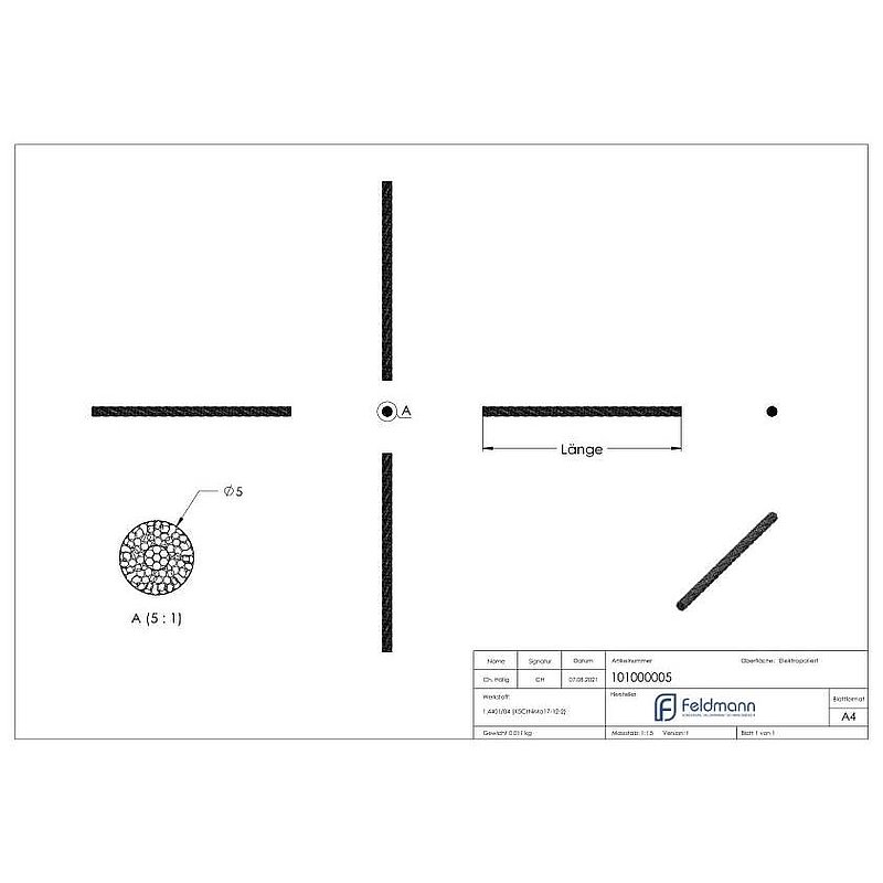 Câble acier inoxydable 7x7, Ø 5mm, V4A