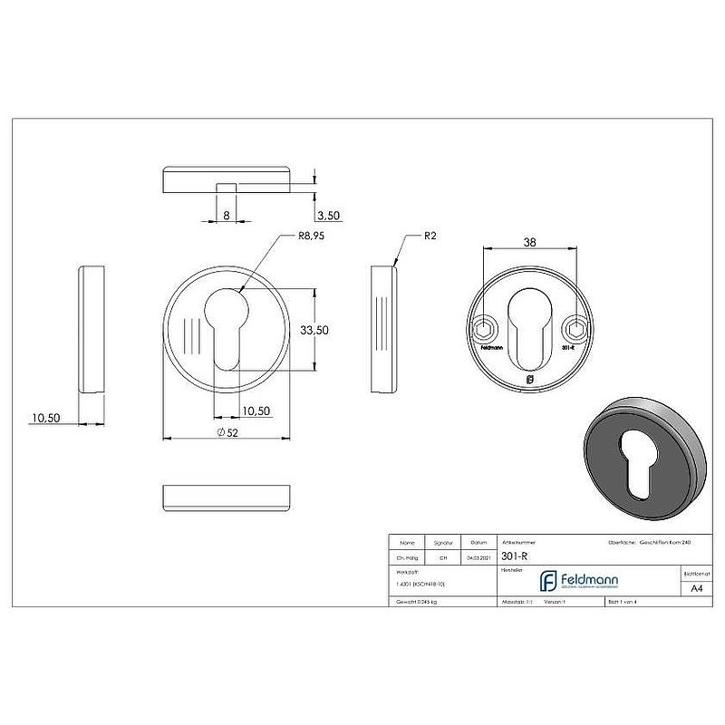 Rosace pour cylindre de porte, paire, V2A