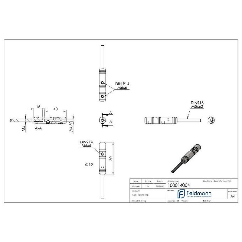 Gewindeterminal zur Selbstmontage, für 4mm Seil, V2A