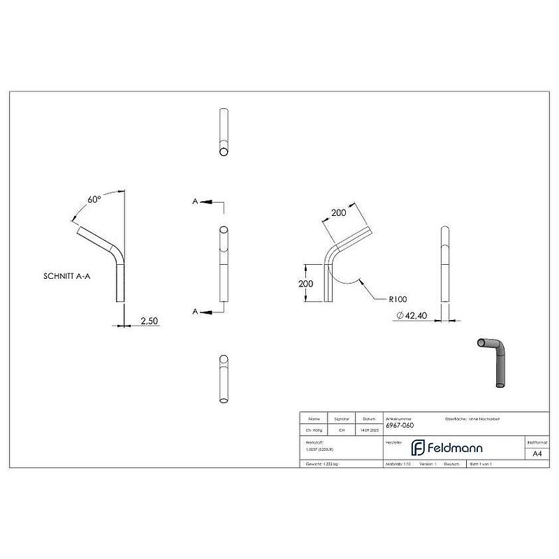 Welding arc, steel, 60°, 42,4x2,5mm