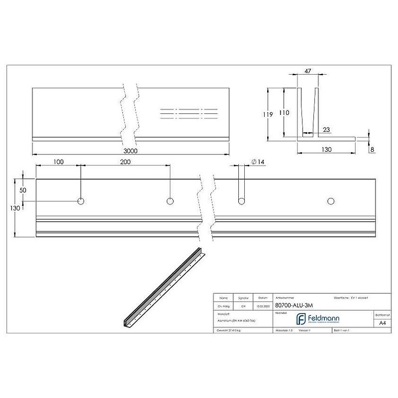 Alu-Profil ELEGANZA STRONG aufgesetzte Montage, L: 3000mm