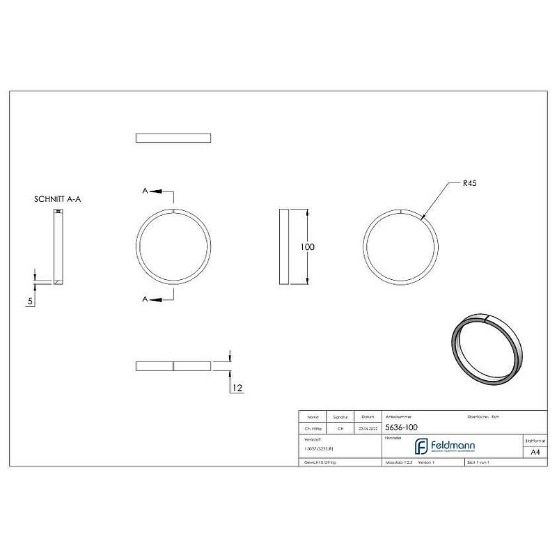 Ring 12x5mm, outer Ø 100mm