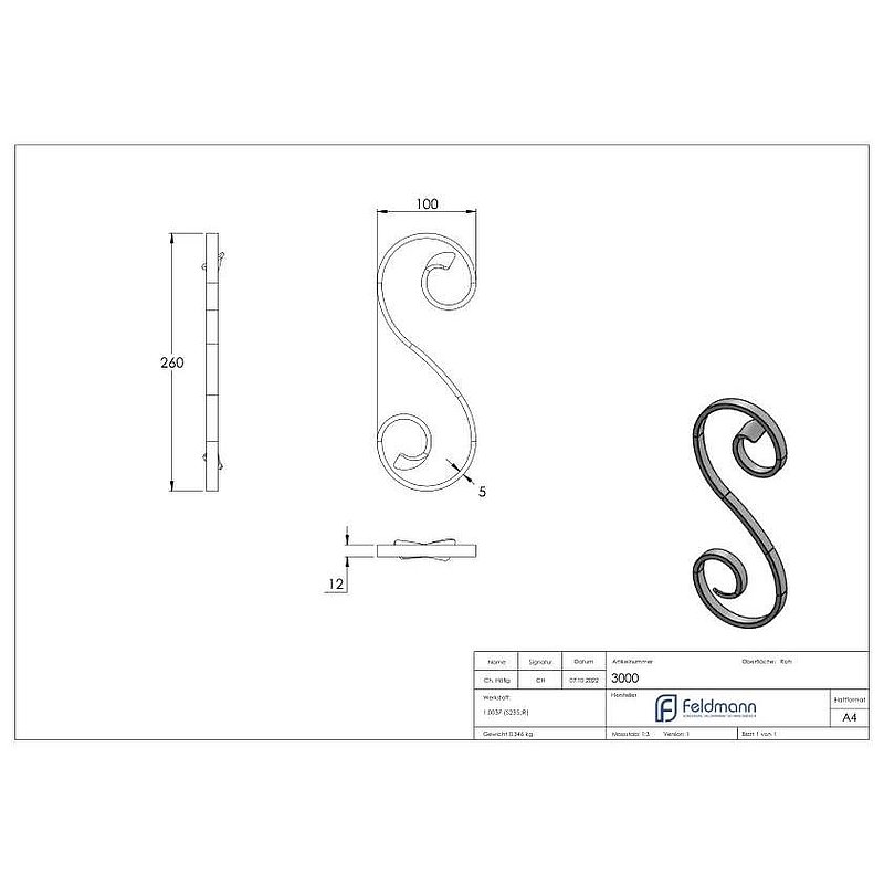 Zierelement 12x5mm, 260x100mm, LI