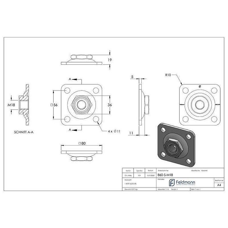 Adjustable wall plate for M18, galvanised