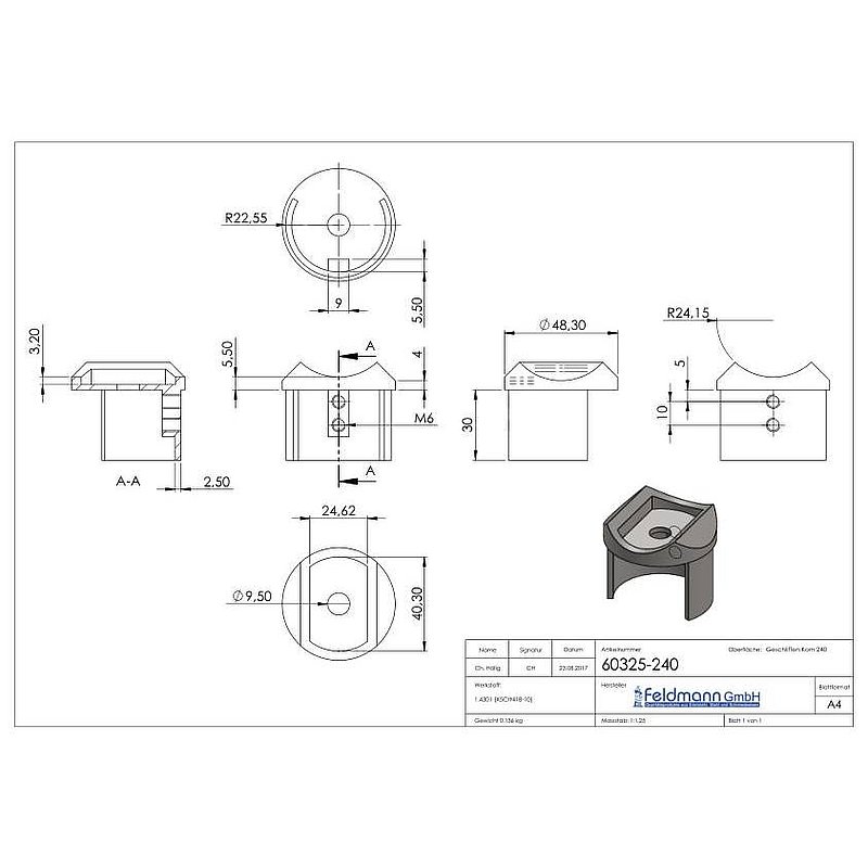 Adapter für Nutrohr-Anschluss 48,3mm, V2A