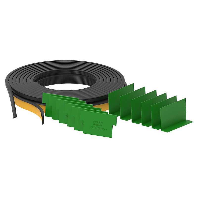Montageset für 3m Aluprofil für Glas 20,76 - 21,52mm