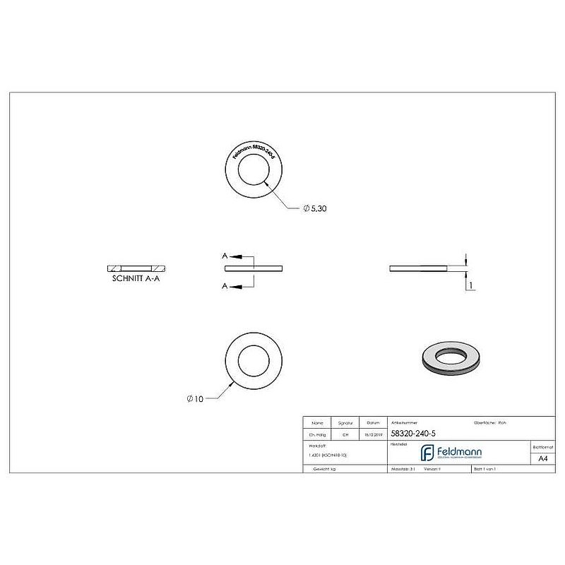 Washer for M5 screws, DIN 125-1, AISI304