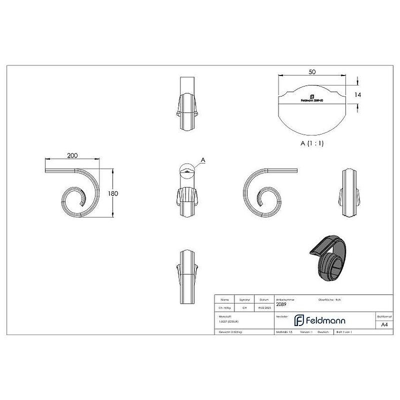 Handrail starter, rolled, suitable for 114-A-3