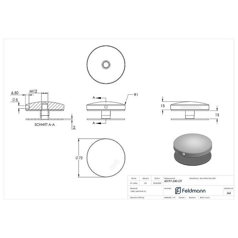 Partie supérieure du point de fixation 72mm, V2A