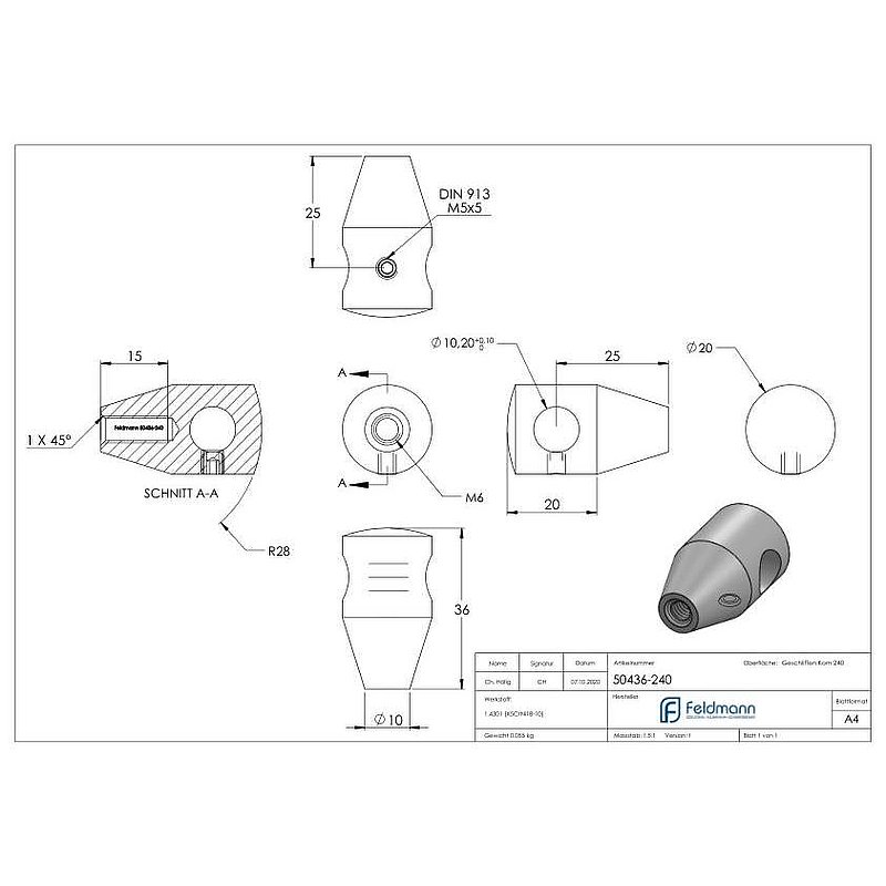 Support de lisse transversale avec taraudage M6, perçage Ø 10,2mm, V2A