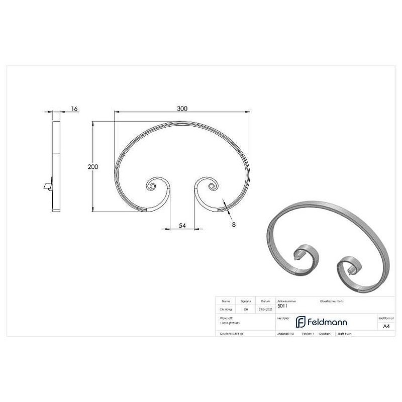 Volute en forme de C 16x8mm, 200x300mm