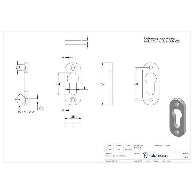 Key escutcheon PZ aluminium rounded (pair)