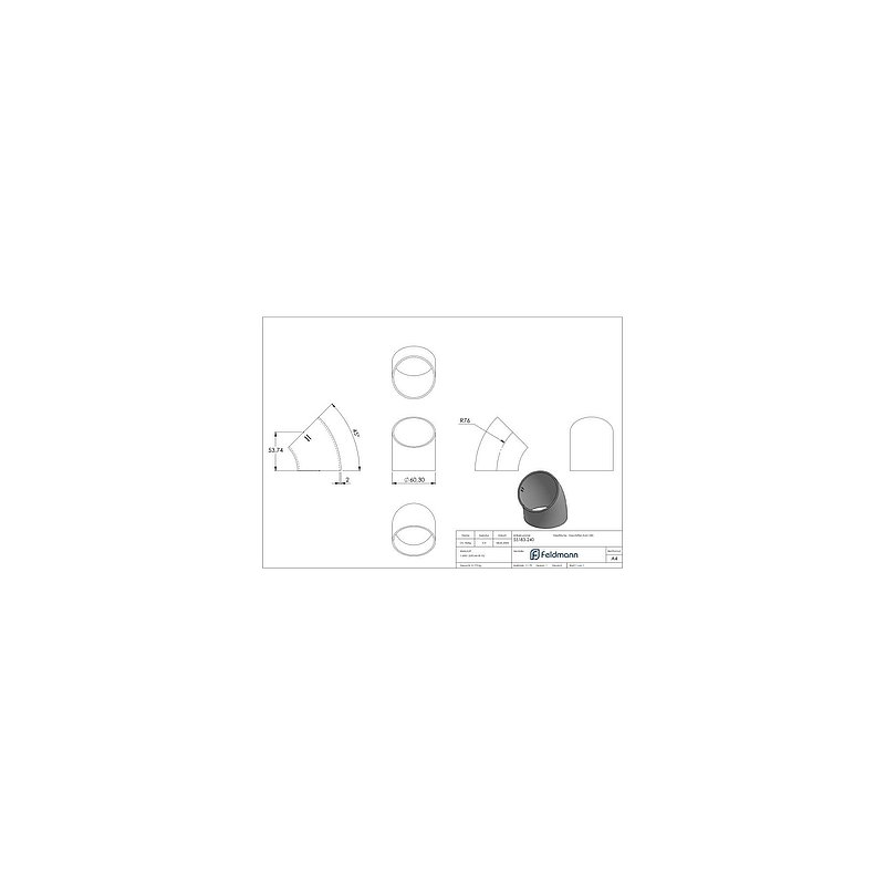 Schweißbogen 45°, 60,3x2,0mm, V2A