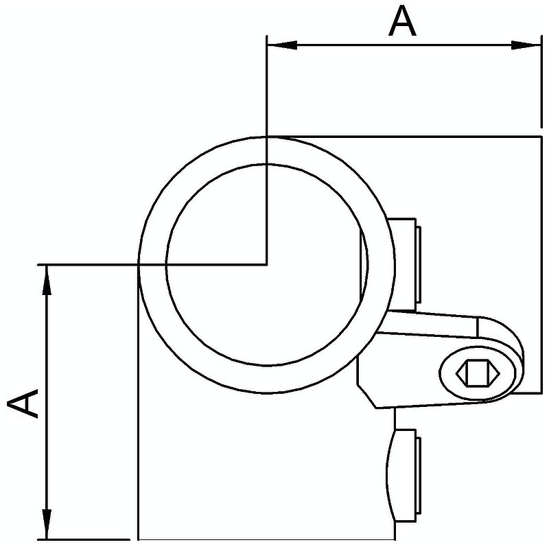 Raccord d'angle 3 sorties, pour tube Ø 48,3mm