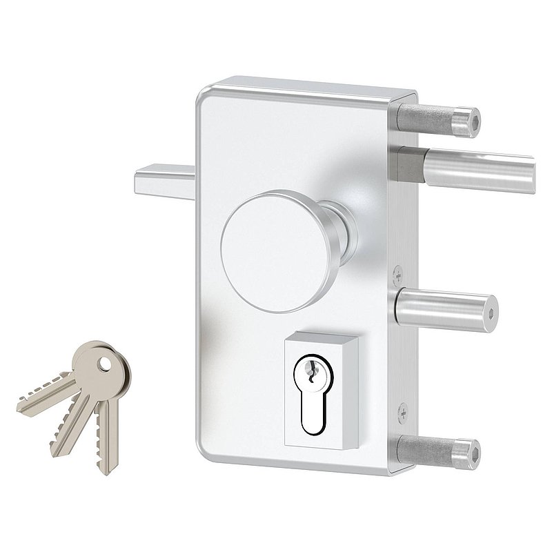 Gittertorschloss GTS 2 mit Anti-Panik-Funktion für Rohrstärke 40-60mm, Gehäuse silber