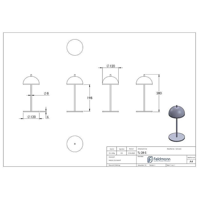 STALYS n°1 Dark Horizon: Rechargeable table lamp black in 28x12x12cm