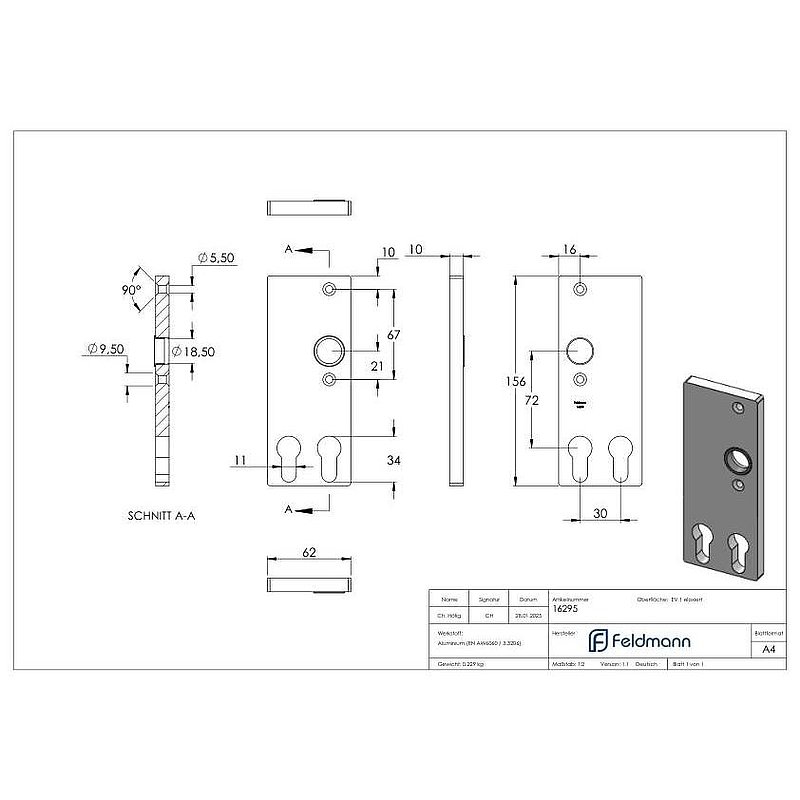 Cylinder long plate for two profile cylinders