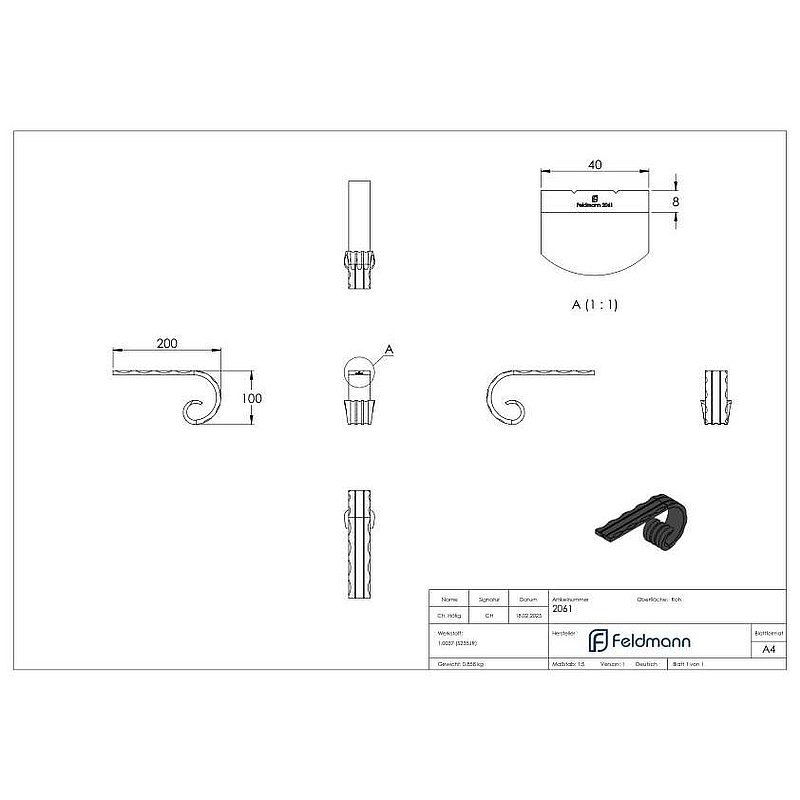 Handrail starte, 40x8mm, rolled