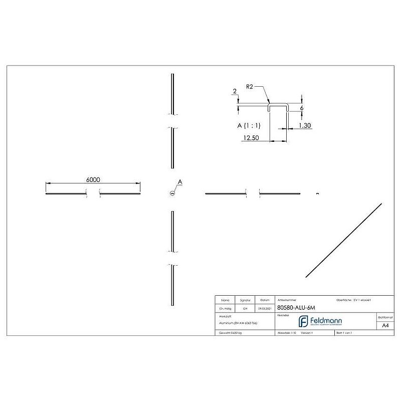 Kantenschutz EXTRA SLIM, für Glas 10,00 - 11,52mm, L: 6000mm, Aluminium E4/EV1