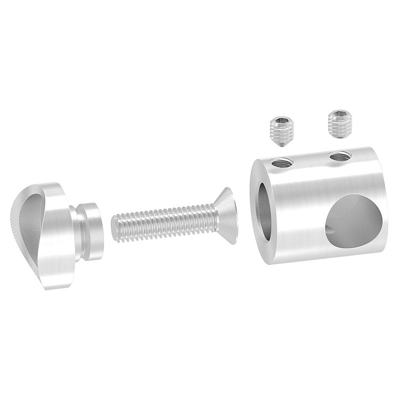 Querstabhalter für 33,7mm Rohr, Sackloch rechts 12,2mm, V2A