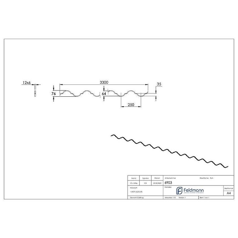Barre décorative lisse 12x6mm, L = 3,3m