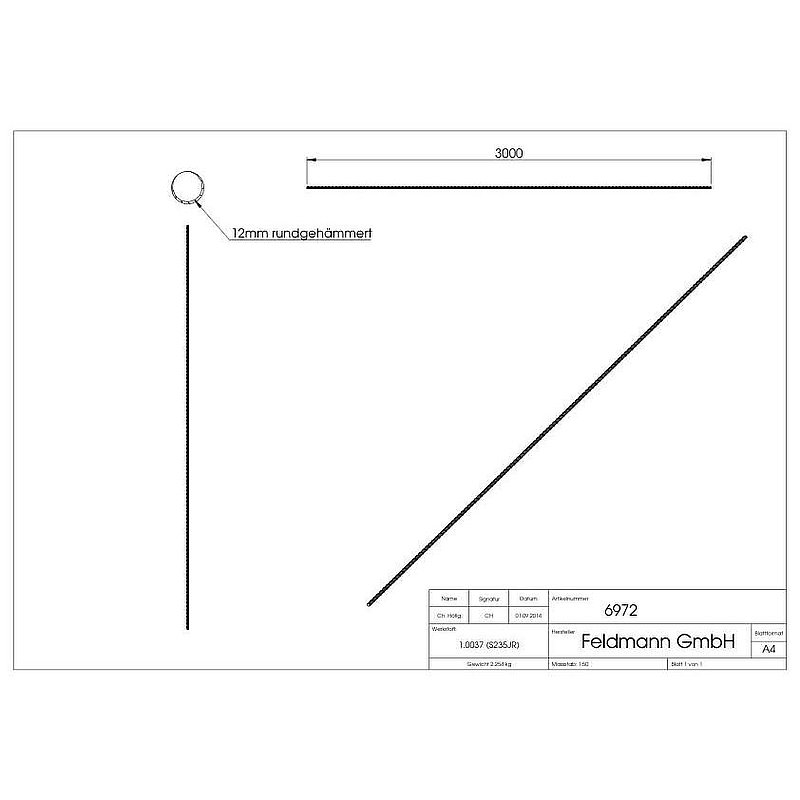 Round bar S235JR, 12mm, L: 3000mm