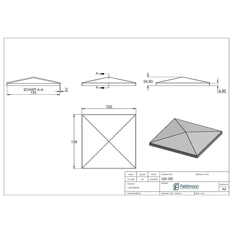 Capuchon pour tube 150x150mm