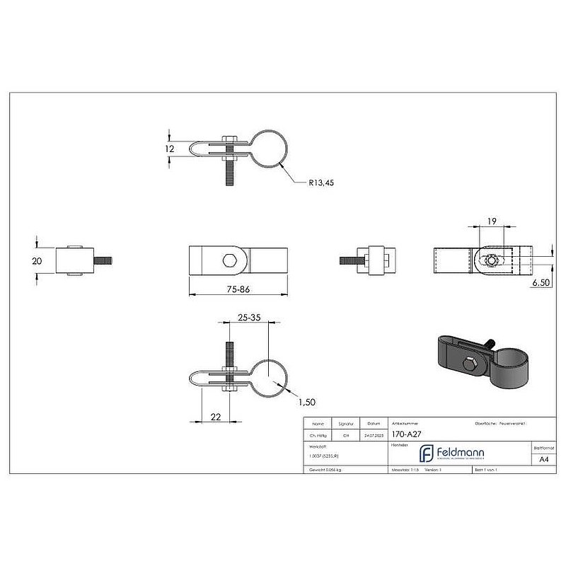 Halter einseitig, für Rohr Ø 26,9mm
