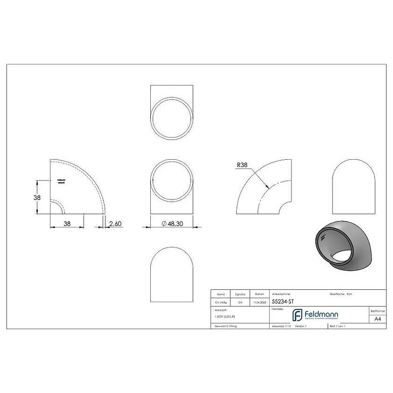 Welding arc 90°, 48.3x2.6mm