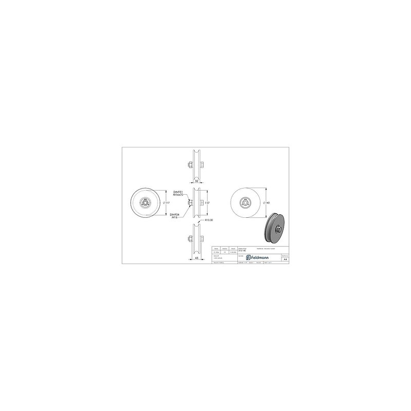 Schiebetorrolle mit Rundrille, Ø 140mm, für Schiene Ø 20mm, 2 Kugellager, verzinkt