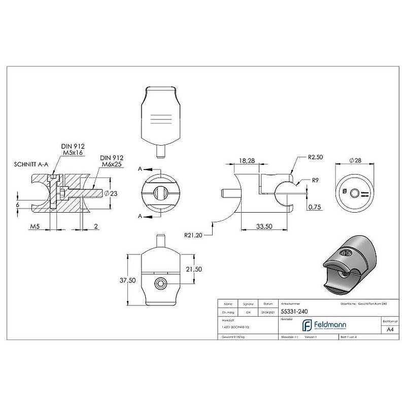 Support pour profilé de serrage rond Ø 18mm jonction: Ø 42,4mm, V2A