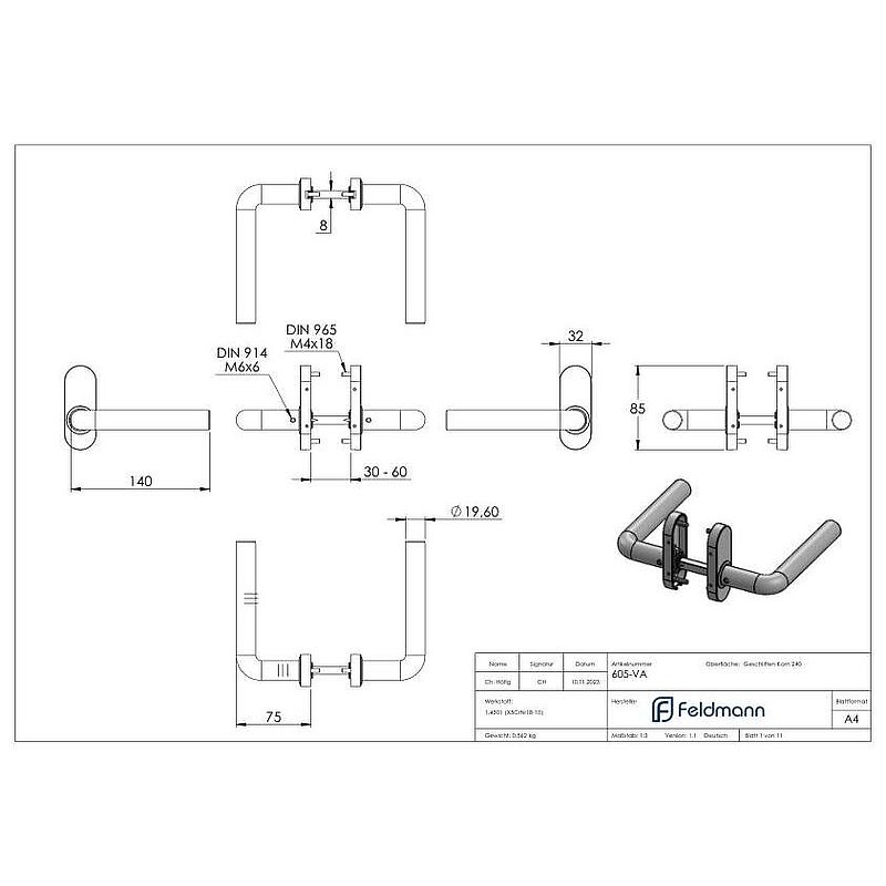 Pair of door handles, AISI304