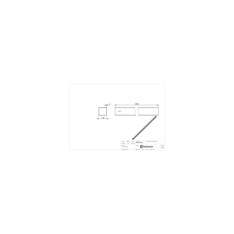 Square tube, 60x60x2,0mm, L: 3000mm, AISI304
