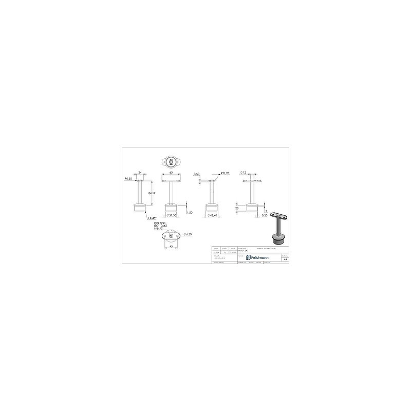 Rohrabschlussstopfen für Rohr 42,4x2,5mm, Handlaufanschlussplatte: 42,4mm, V2A