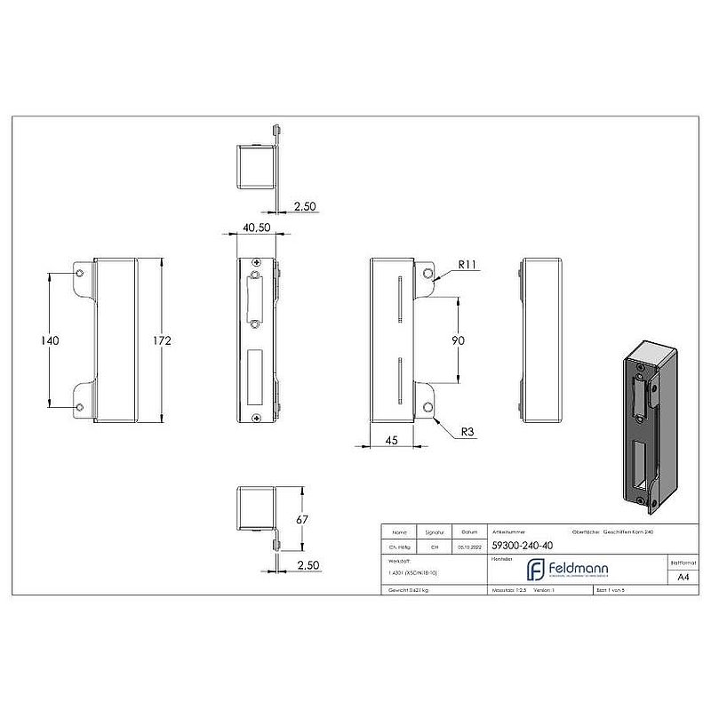 Stainless steel counter case square, for 72mm spacing, for welding, 40mm, AISI304