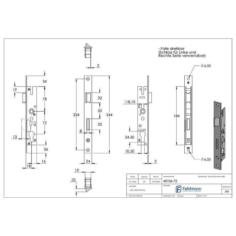 Rohrrahmenschloss verzinkt, Abstand 72 mm verzinkt, Dornmaß 18mm