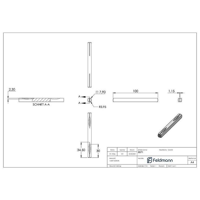 Handle pin, galvanised
