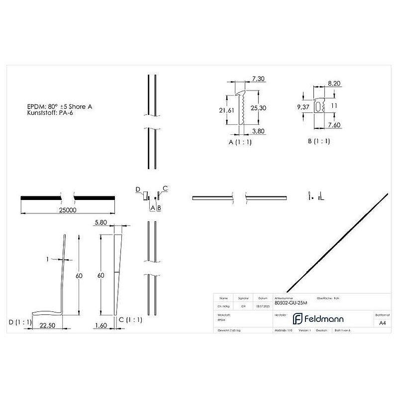 Assembly set for 25m aluminium profile for glass 20.76-21.52mm