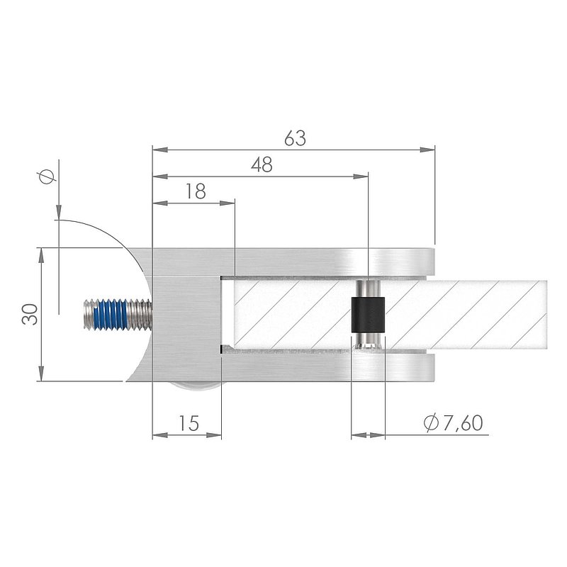 Glasklemme Mod. 33, Anschluss: 48,3mm, in V2A
